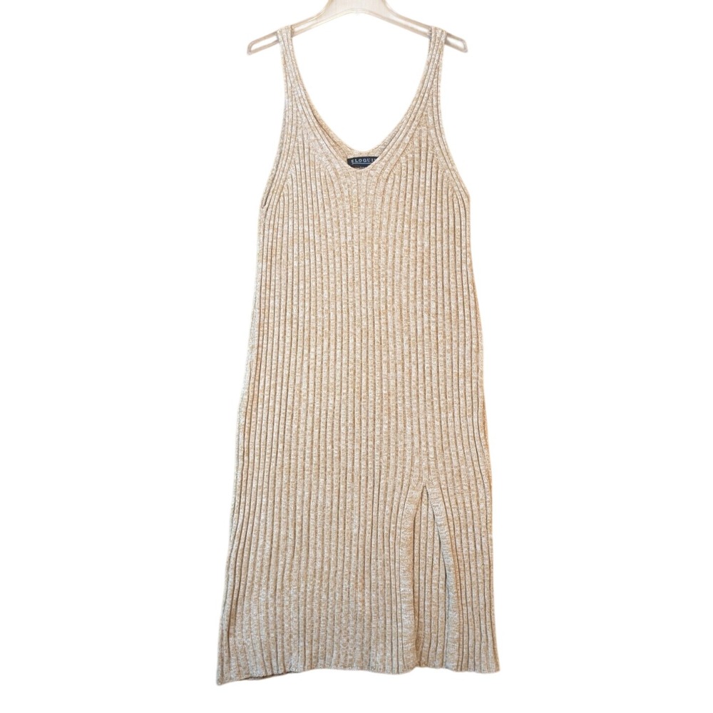 Eloquii Womens Neutral Fitted Resort Size 26/28 Ribbed Knit Midi Sweater Dress